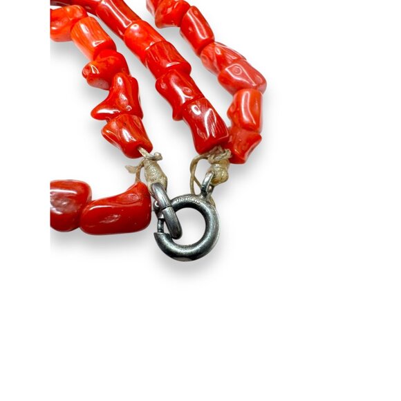 Vintage Berber Coral Amber Sterling Silver Amulet Necklace 30" 1940s African - Picture 5 of 8